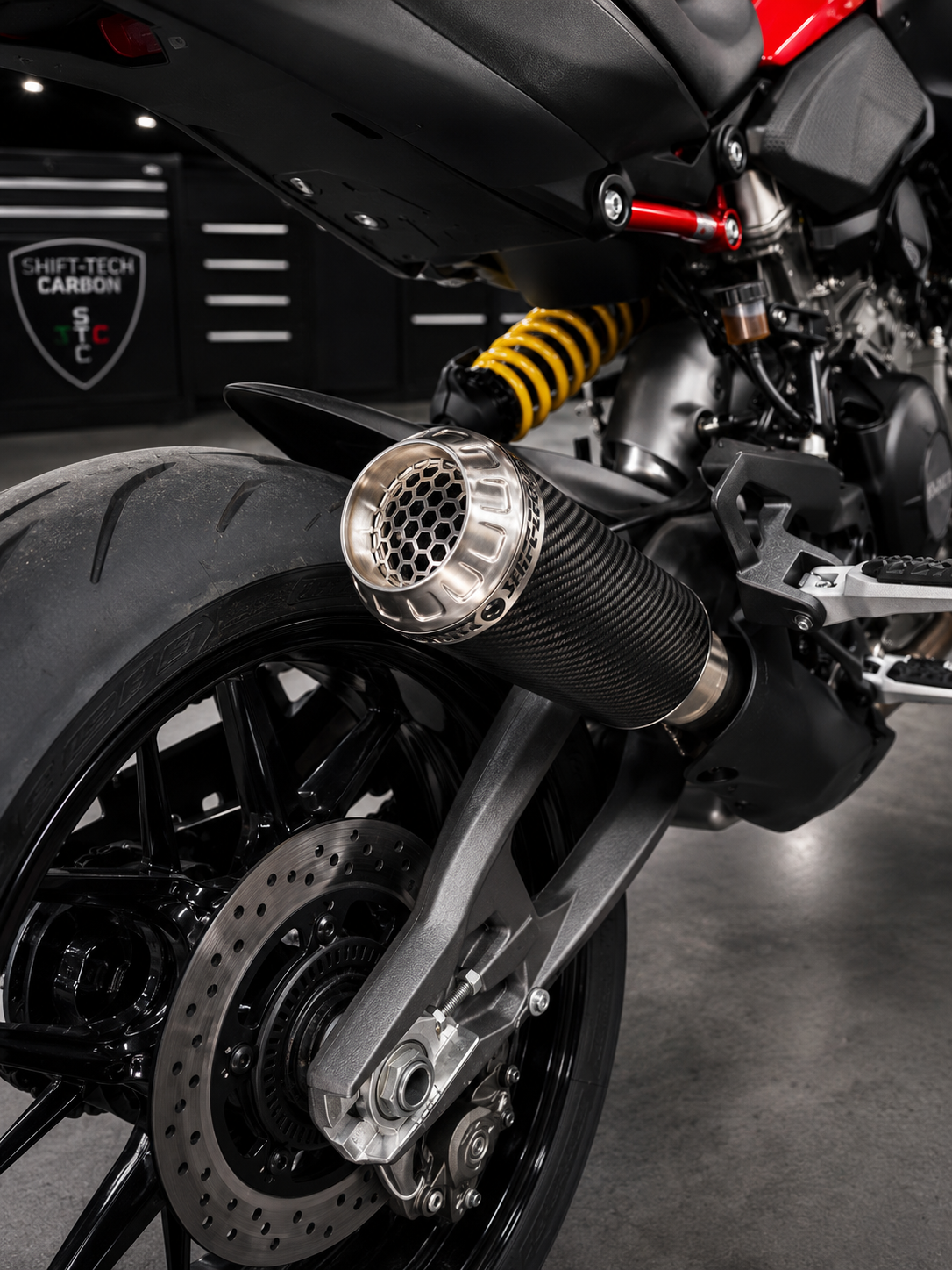ST2017-25 SHIFT-TECH CARBON/STAINLESS SLIPON EXHAUST KIT DUCATI MONSTER V2 26'+