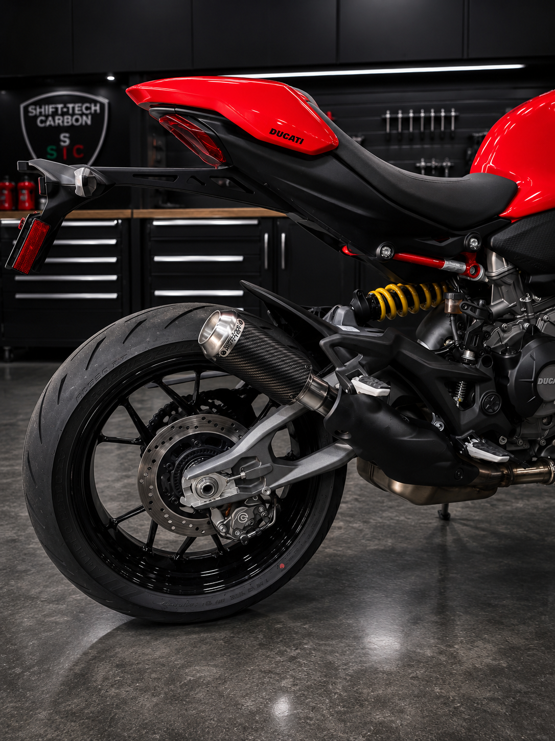 ST2017-25 SHIFT-TECH CARBON/STAINLESS SLIPON EXHAUST KIT DUCATI MONSTER V2 26'+
